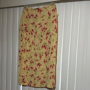 Michele Yellow Midi Skirt with Pink Floral Print NWT